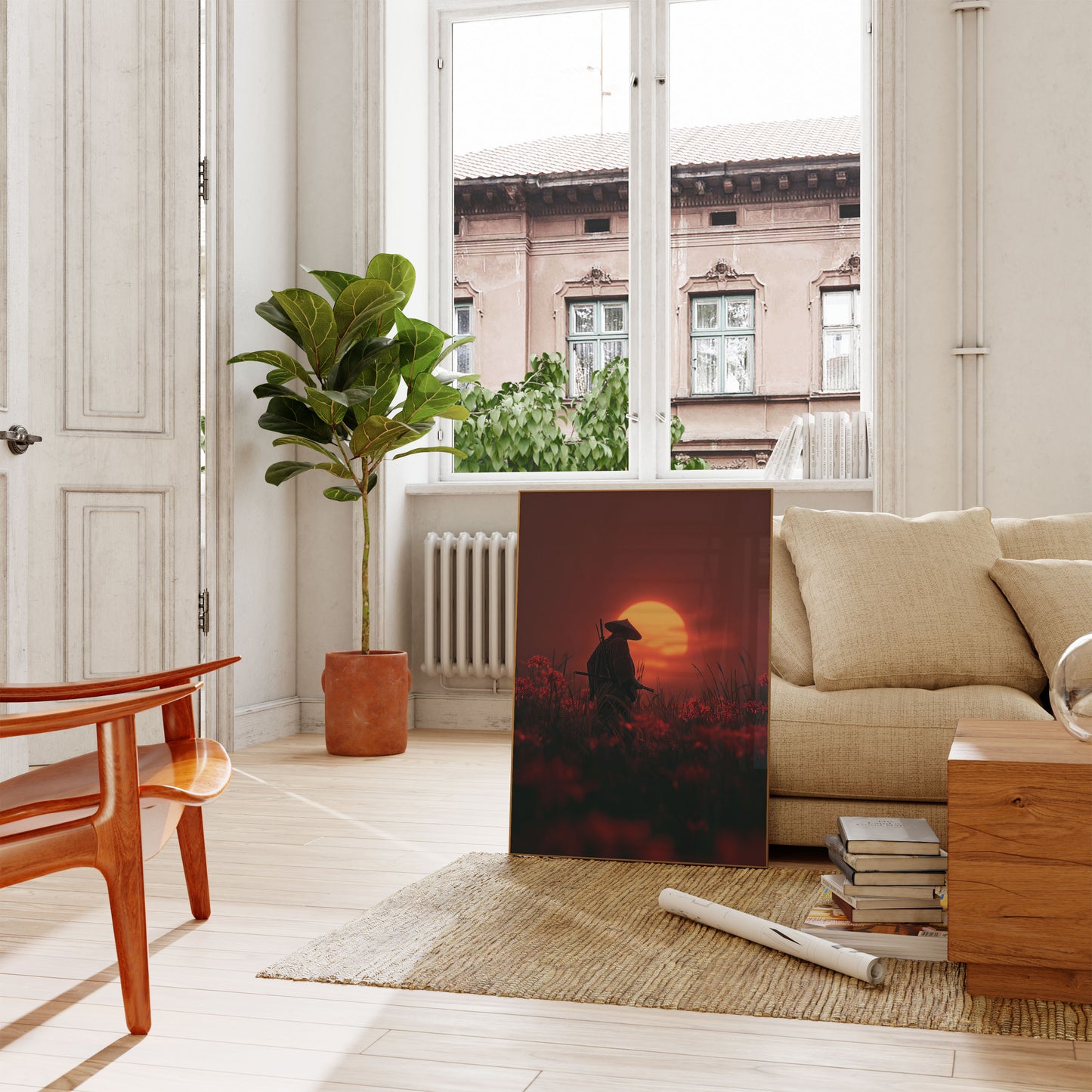 Samurai Kriger Solnedgang Felt Plakat