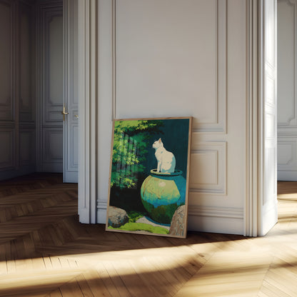 White Cat on Earthen Pot Poster