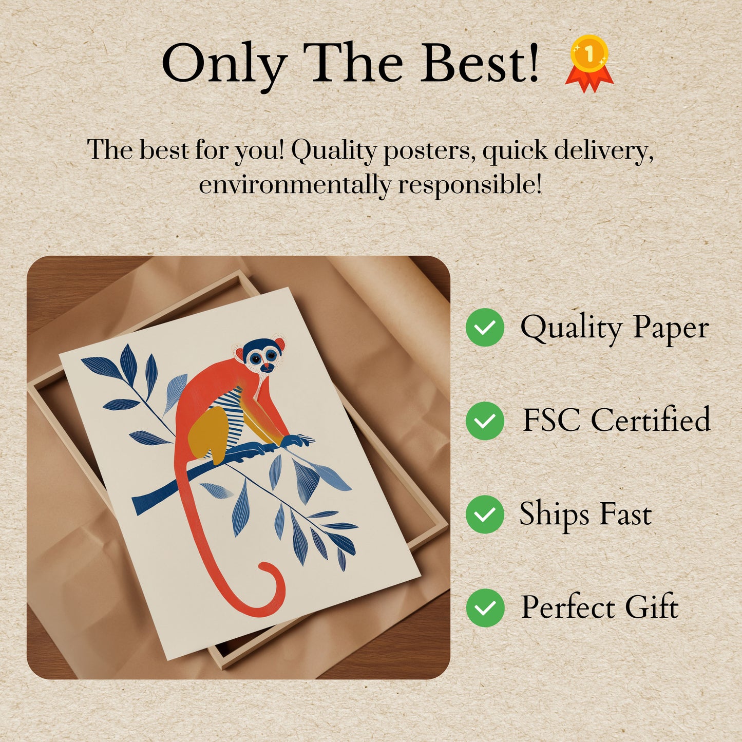 Färgrik Apa på Gren Affisch