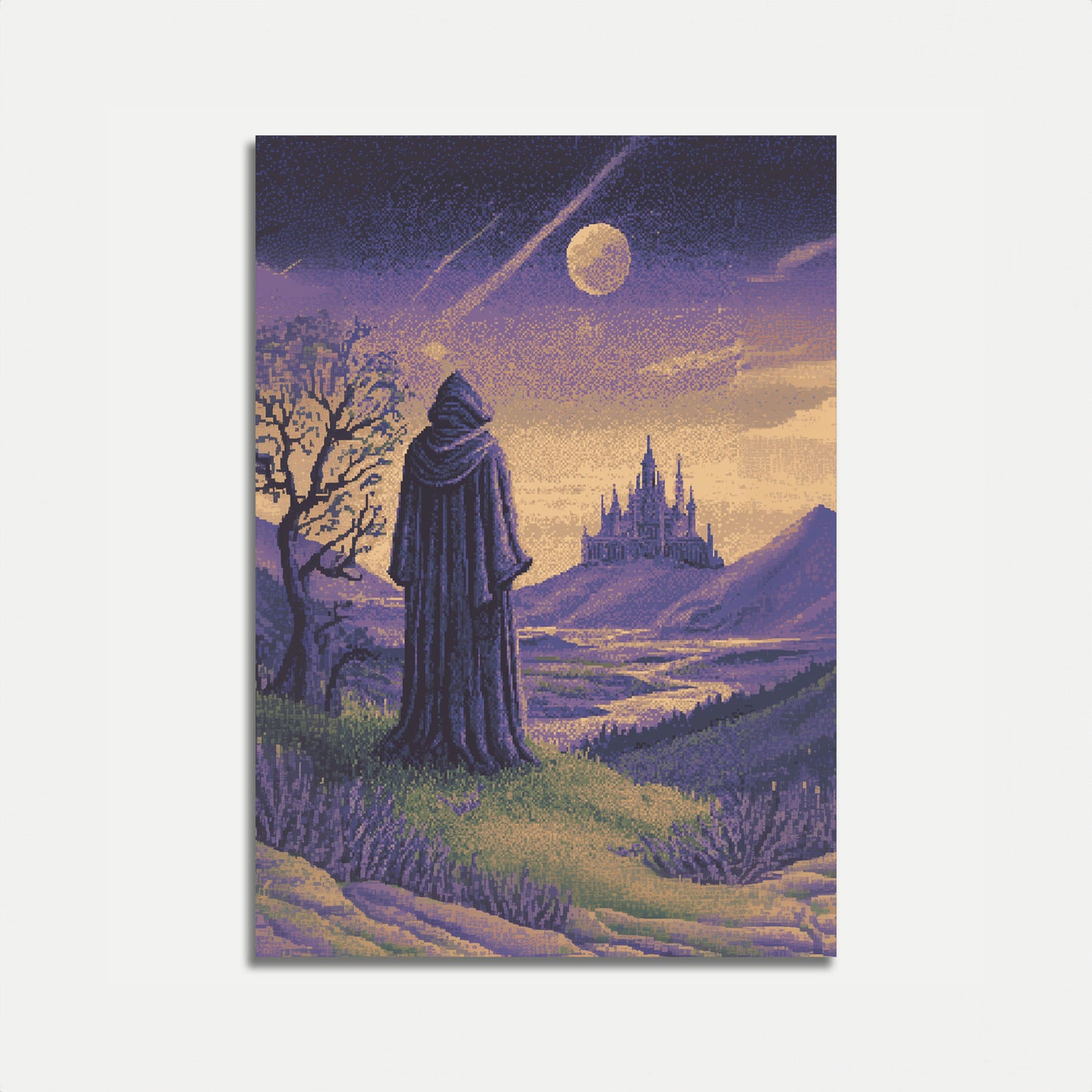 Wizard Gazing at Fantasy Castle Poster