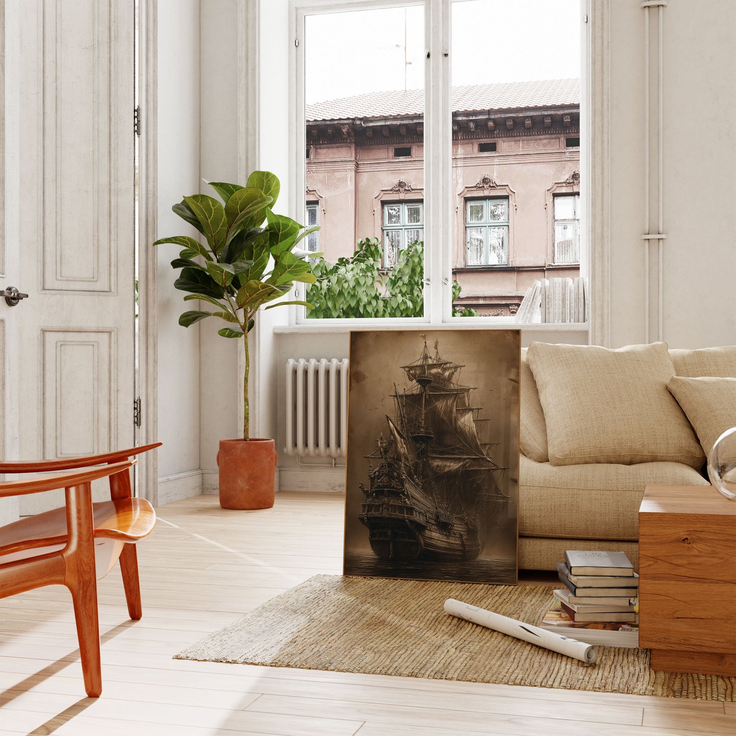 Póster vintage de un barco pirata fantasmal