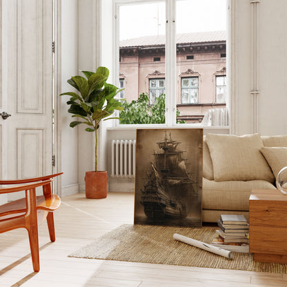 Póster vintage de un barco pirata fantasmal