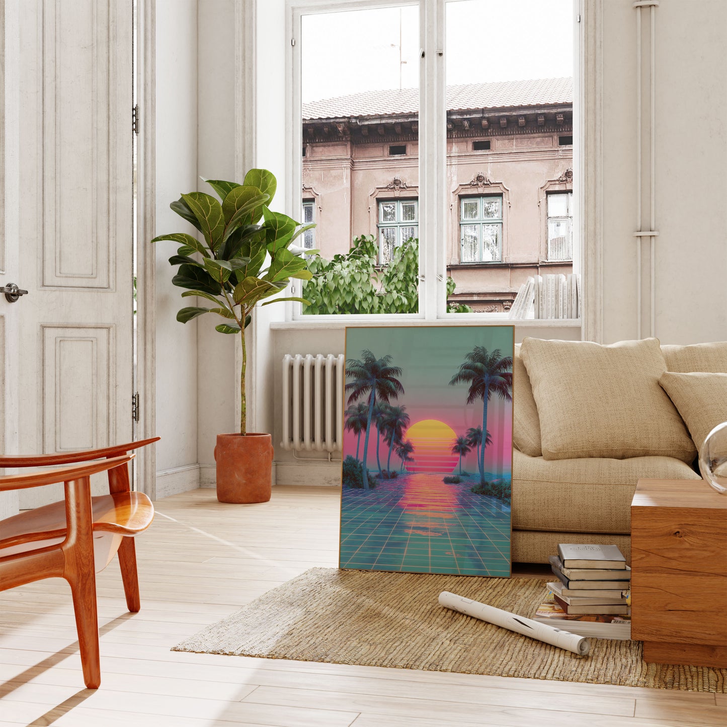 Retro Sunset Palm Landscape Poster