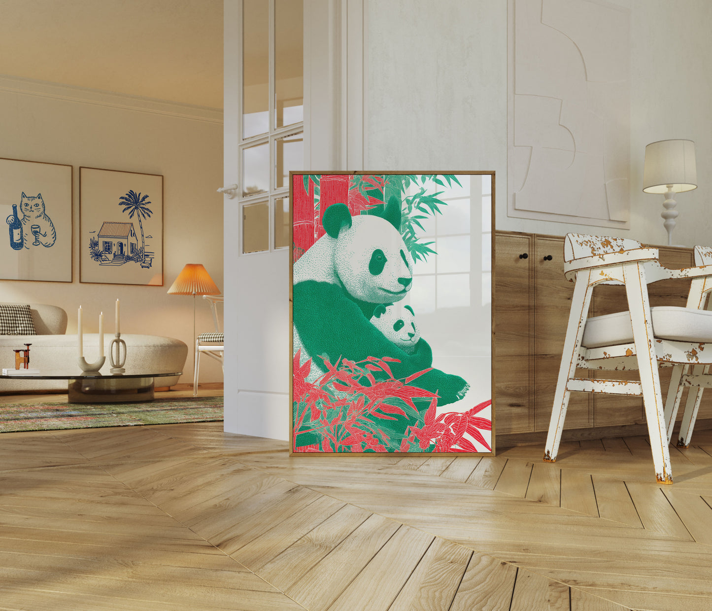 Panda Family Bamboo Grove Poster