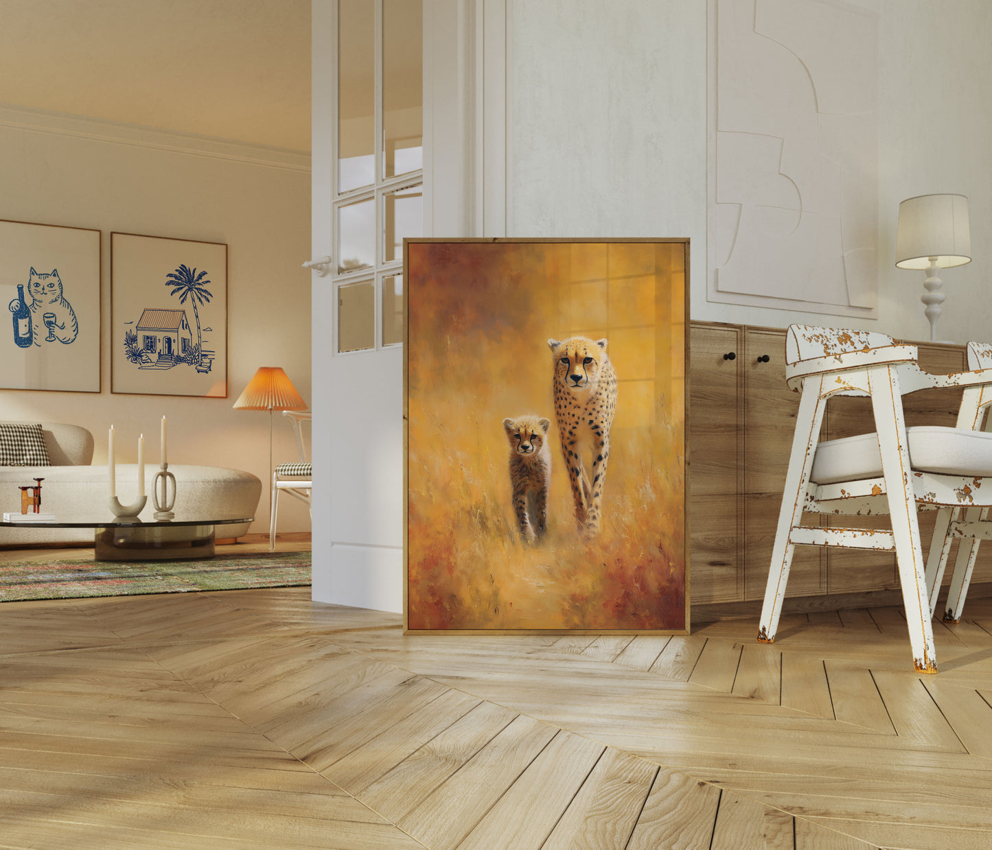 Moeder Cheetah en Welp Poster