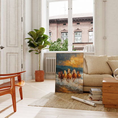 Heste løber gennem bølger plakat