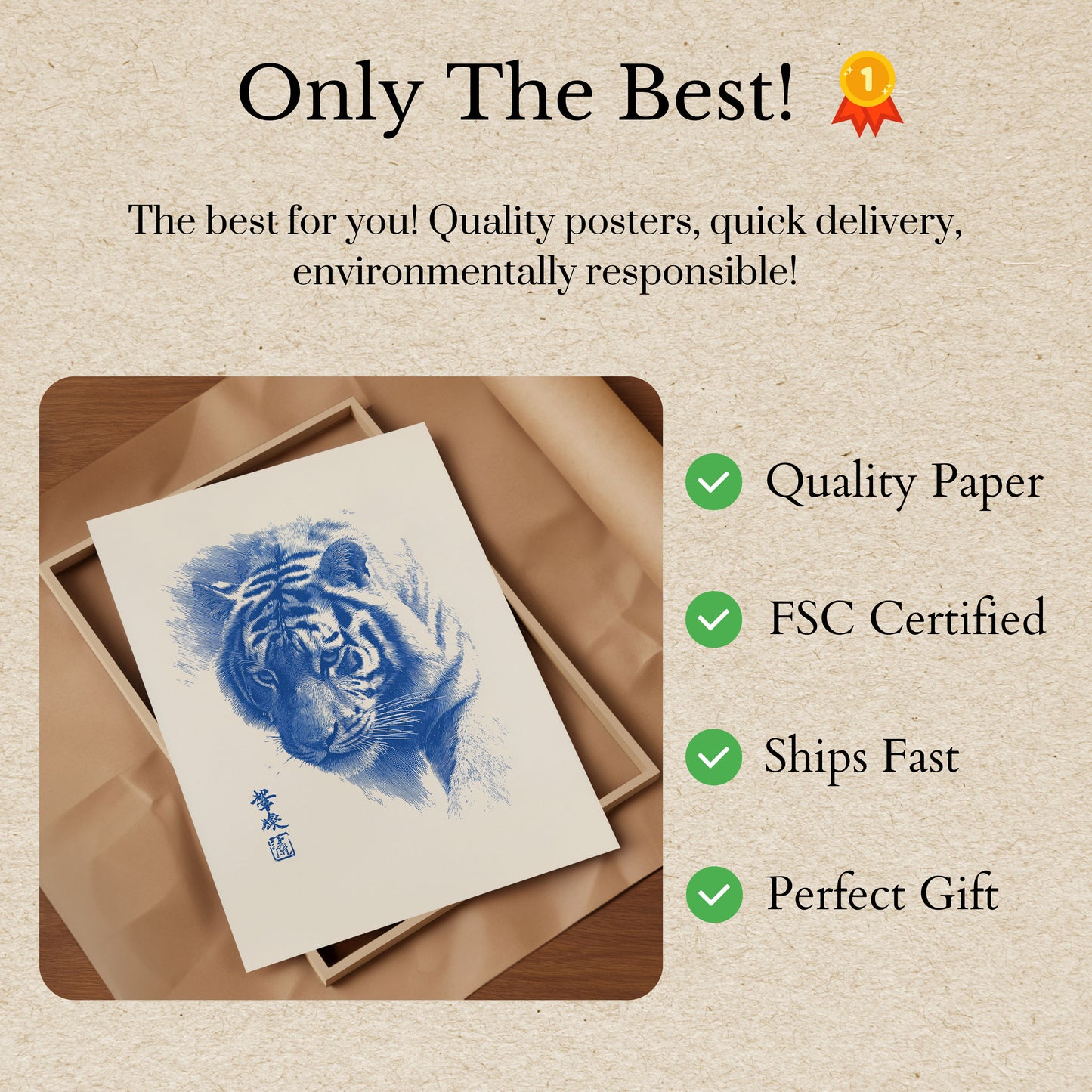 Póster con retrato de tigre índigo azul