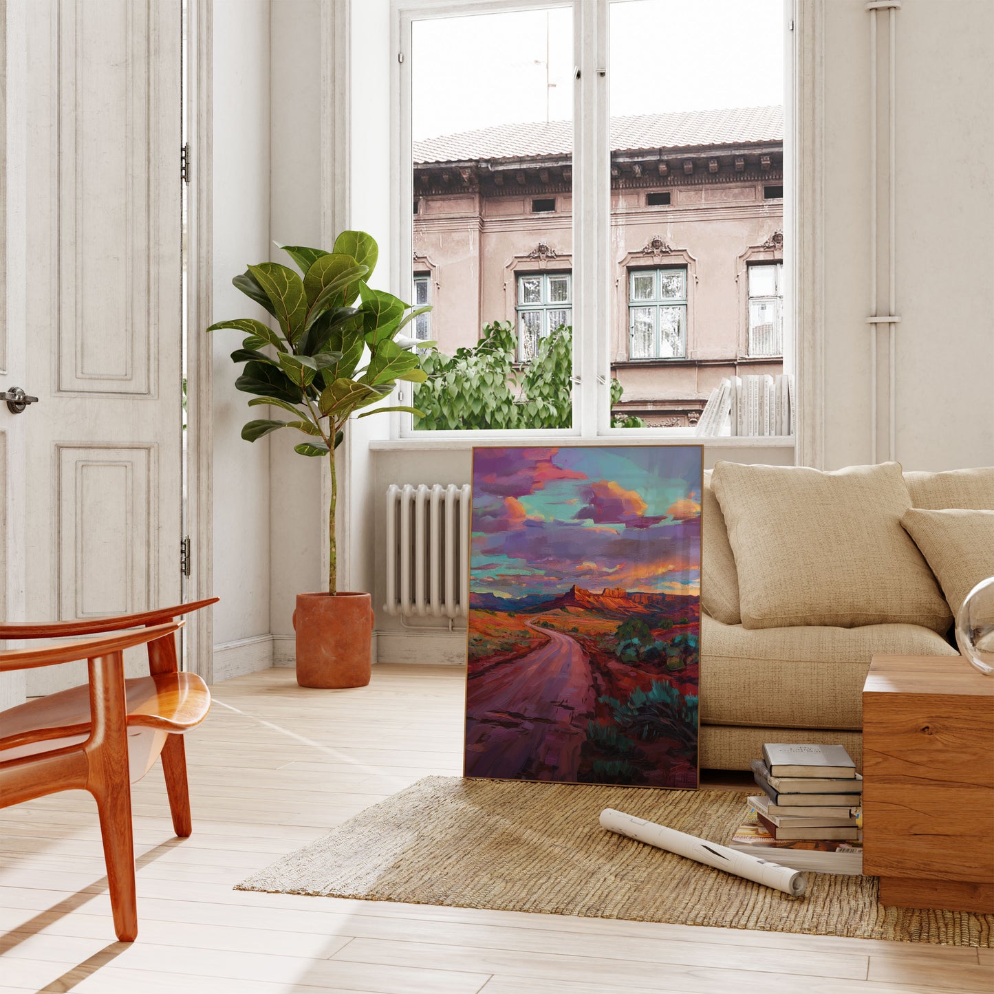 Krajinný plakát Pouštní silnice za soumraku