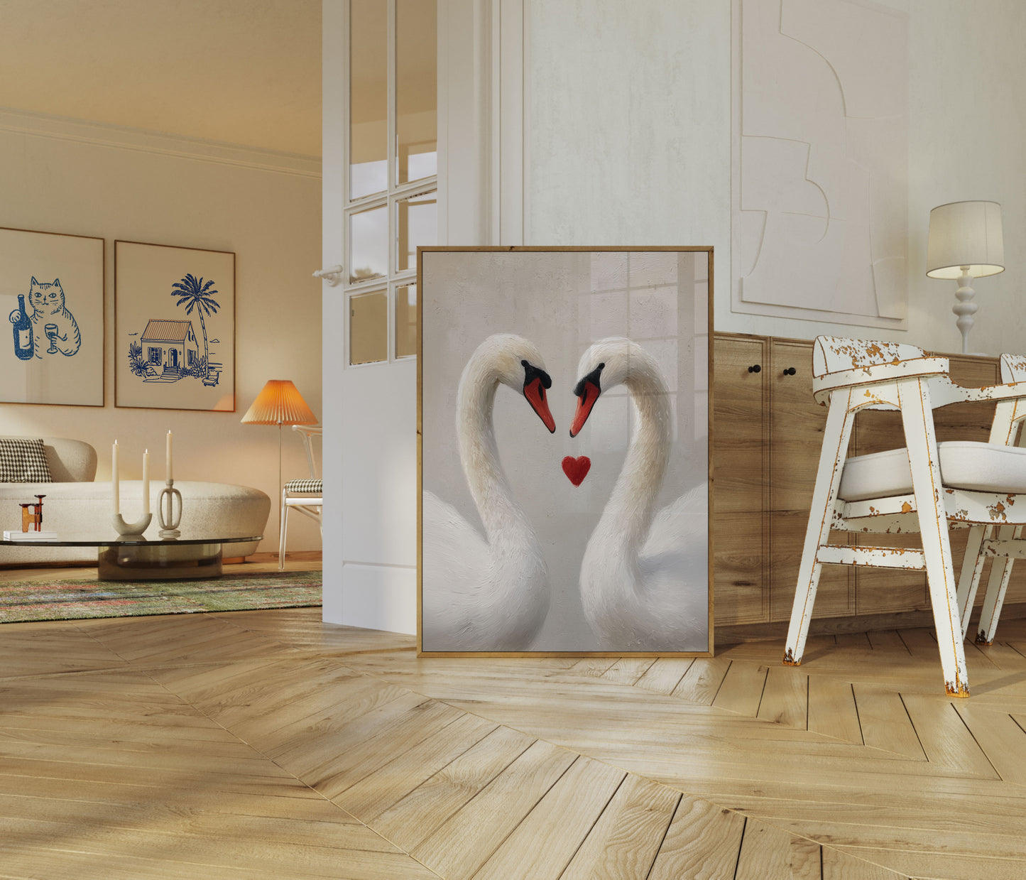 Swans in Love Heart Poster