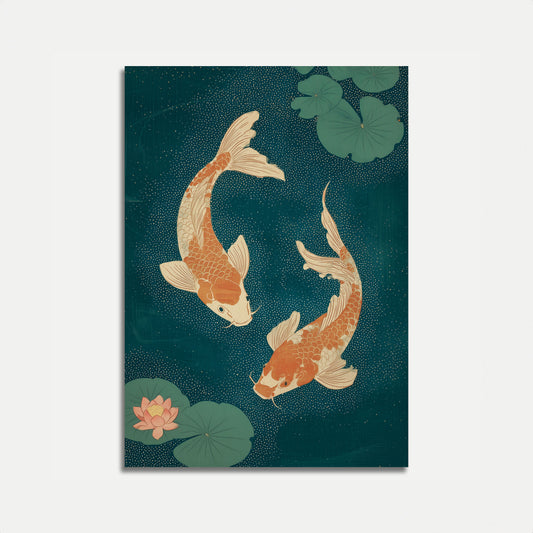 Affiche Carpes Koï dans un Bassin aux Nénuphars