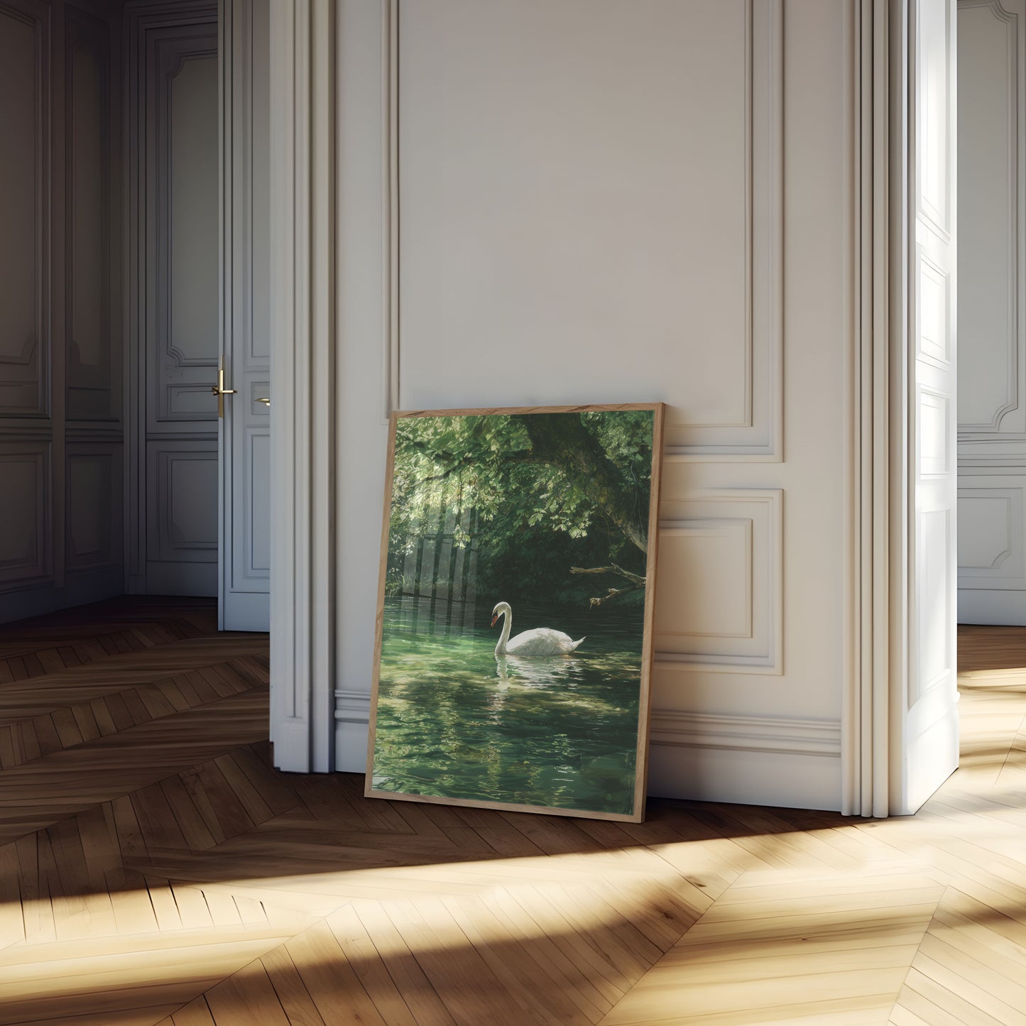 Póster del lago de los cisnes blancos serenos