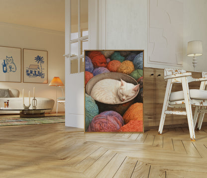 Schlafende Katze im Wollkorb Poster
