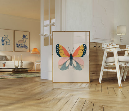 Póster de simetría de mariposas coloridas