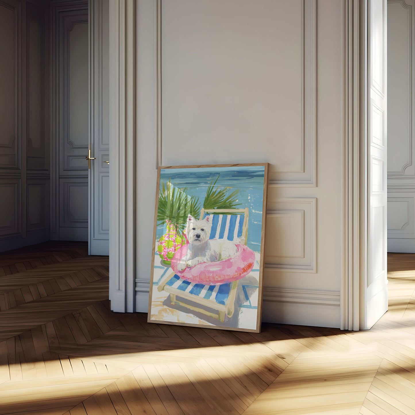 Den na pláži West Highland Terrier plakát