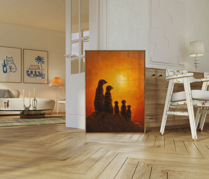Affiche Coucher de Soleil Famille Suricate