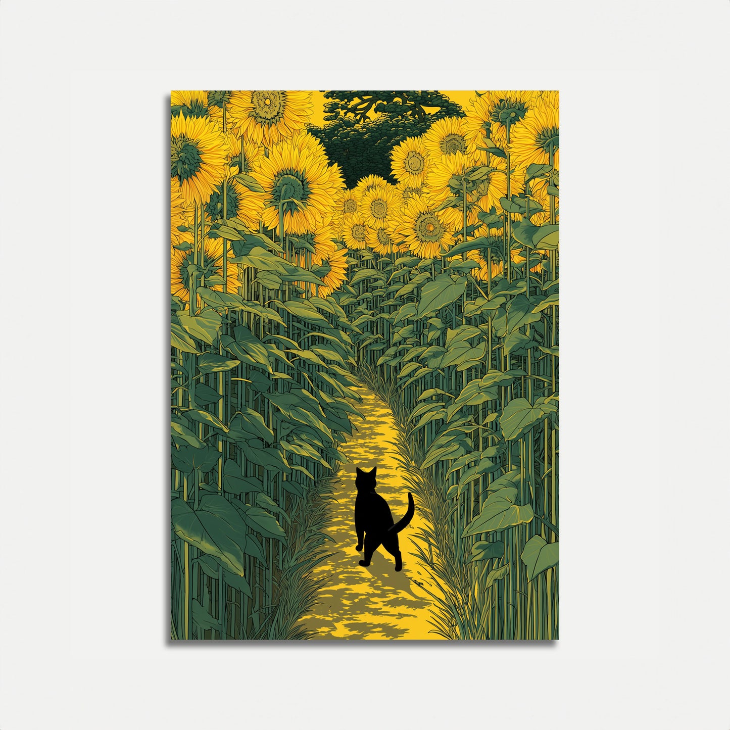 Cat in the Sunflower Field Poster