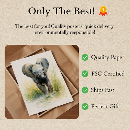 Baby Elephant Watercolor Adventure Poster