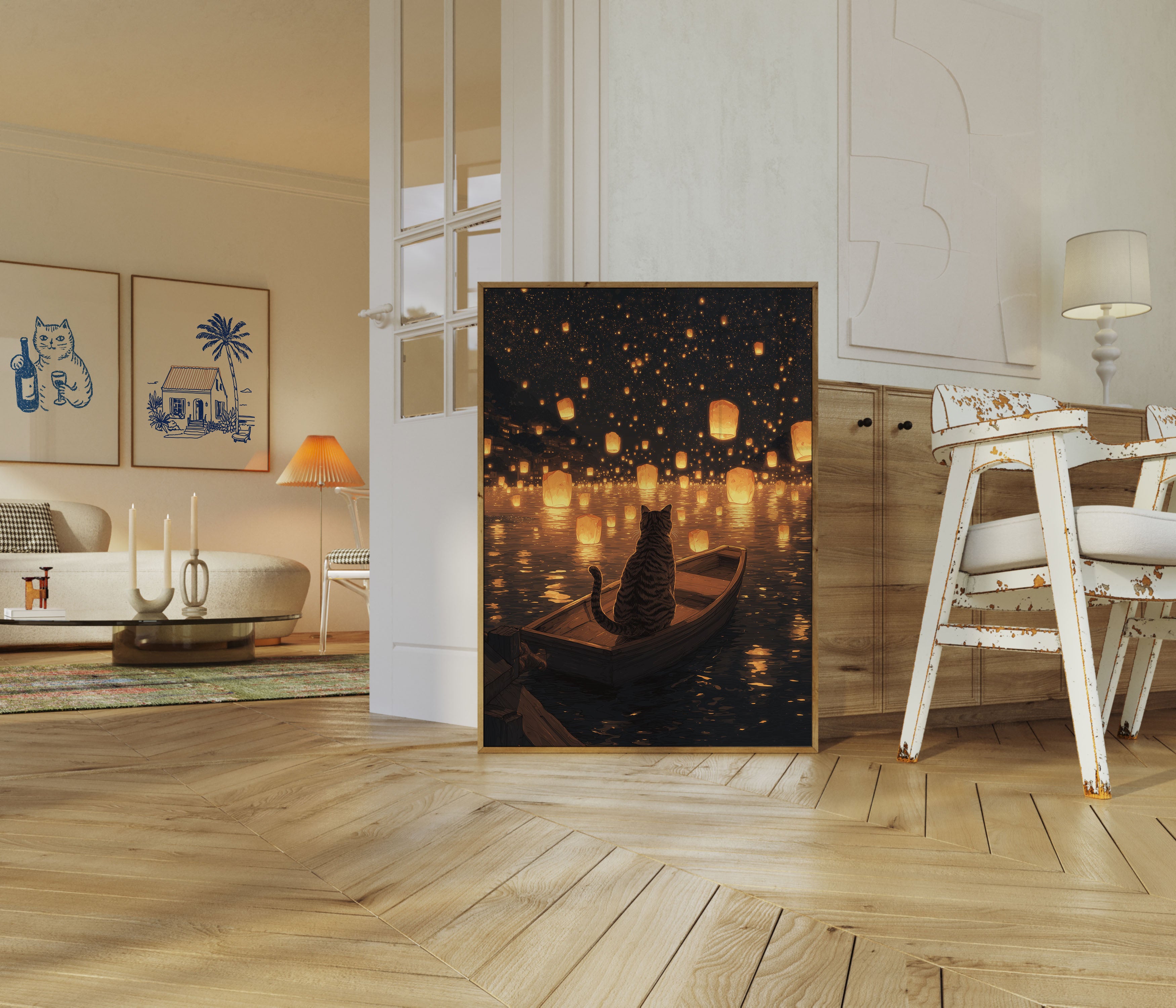 Black Cat Lanterns Poster - Fantasy Wall Art – Artisout