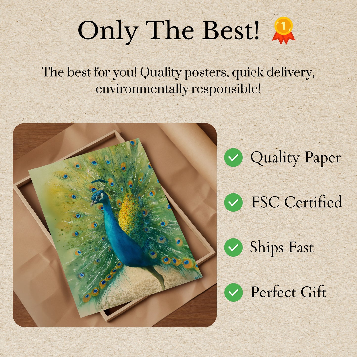 Majestic Peacock Feather Display Poster