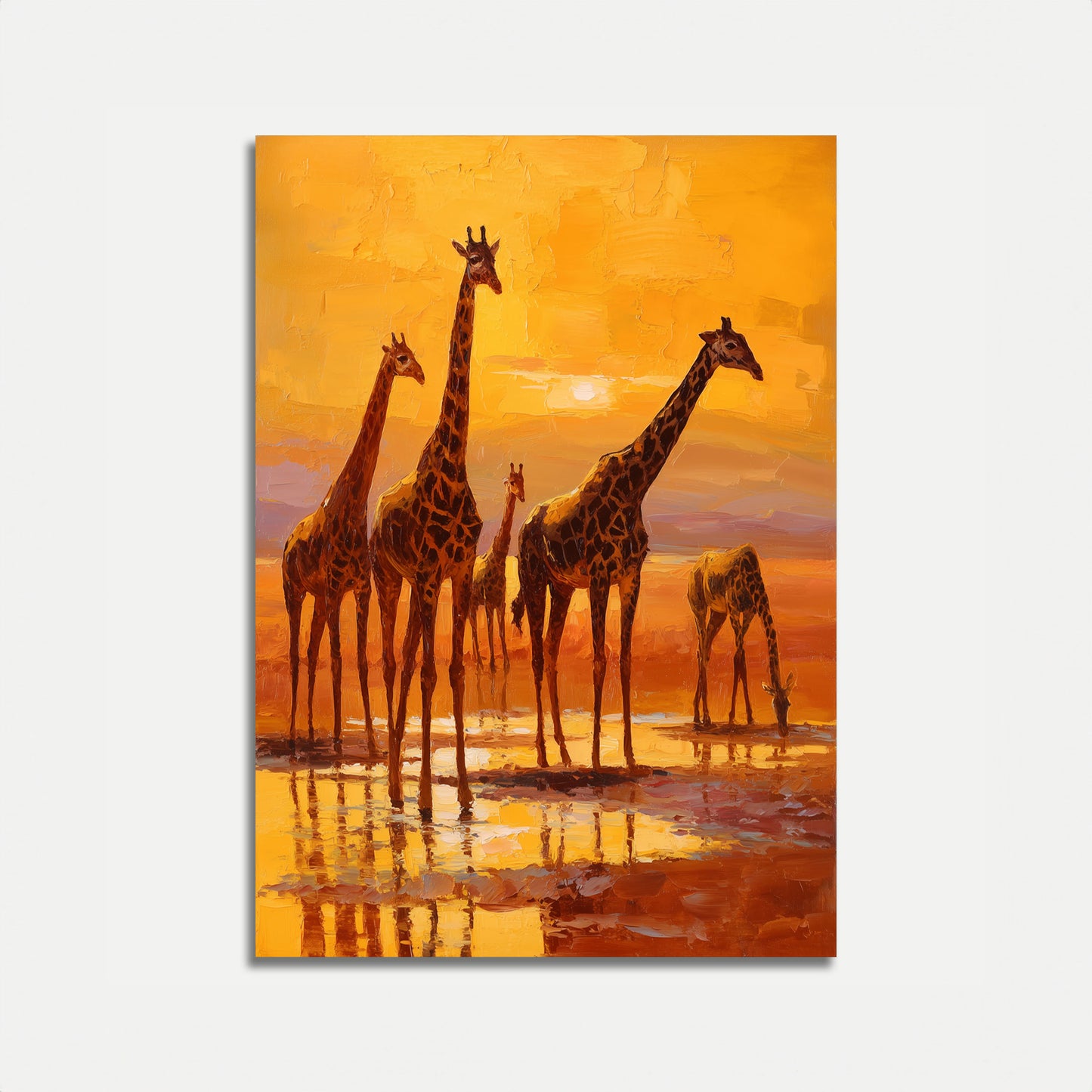 Girafas no Pôr do Sol Dourado Cartaz