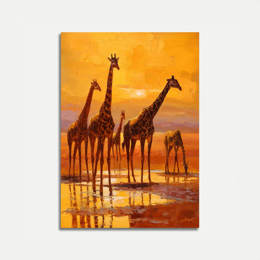 Żyrafy o Złotym Zachodzie Słońca Plakat