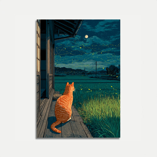 Orange Cat Starry Night Poster