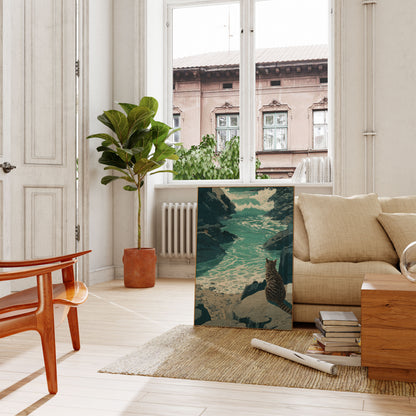 Affiche Chat Regardant les Vagues de l'Océan