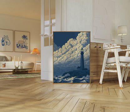 Fyrtårn stormskyer plakat