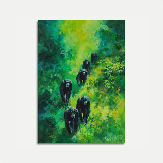 Póster de Chimpancés Caminando por la Jungla