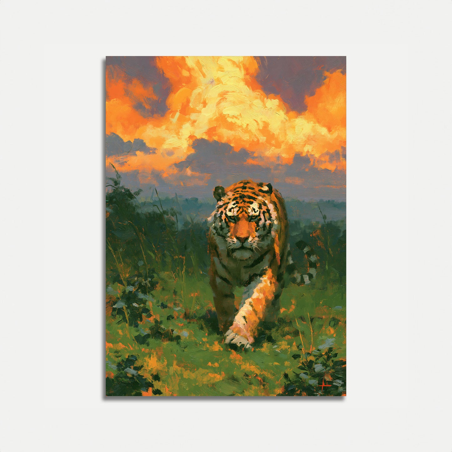 Tiger Striding Through Grassland Poster