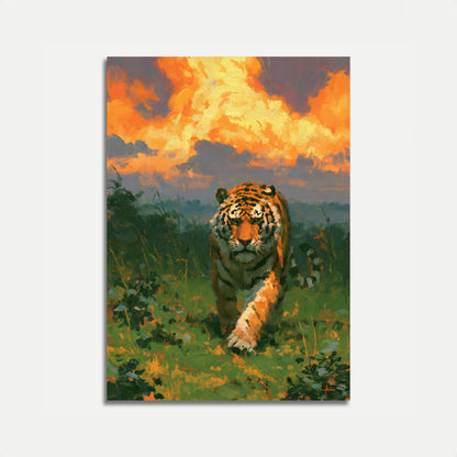 Tiger Striding Through Grassland Poster