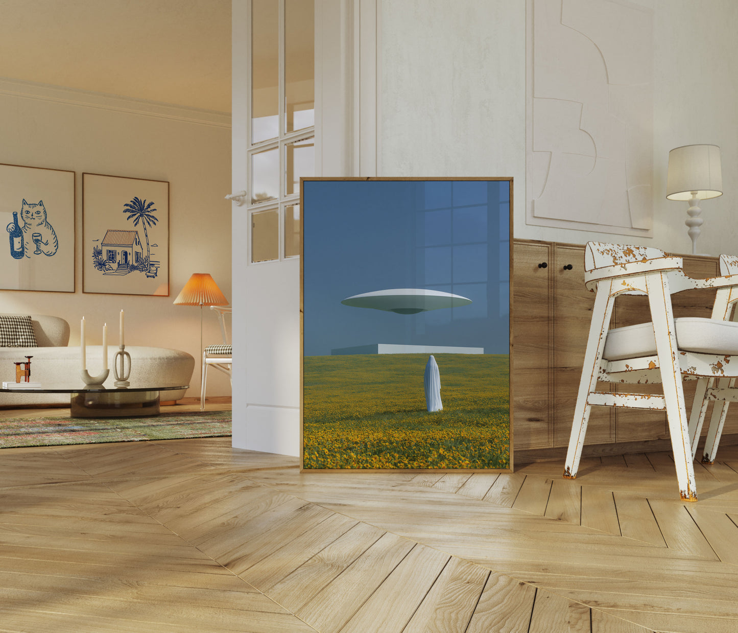 UFO Encounter in Wildflower Field Poster