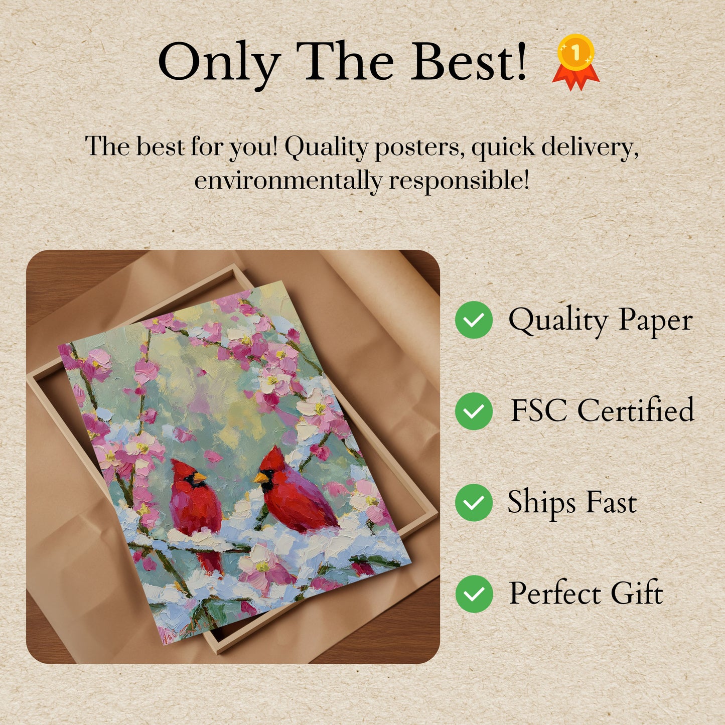 Cardinals Among Spring Blossoms Poster