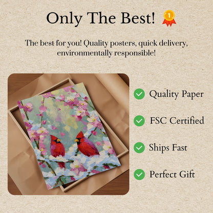 Cardinals Among Spring Blossoms Poster