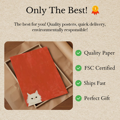 Poster Gatto Bianco Sfondo Rosso