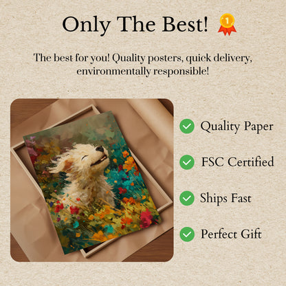 Pôster de Cão Feliz entre Flores Silvestres