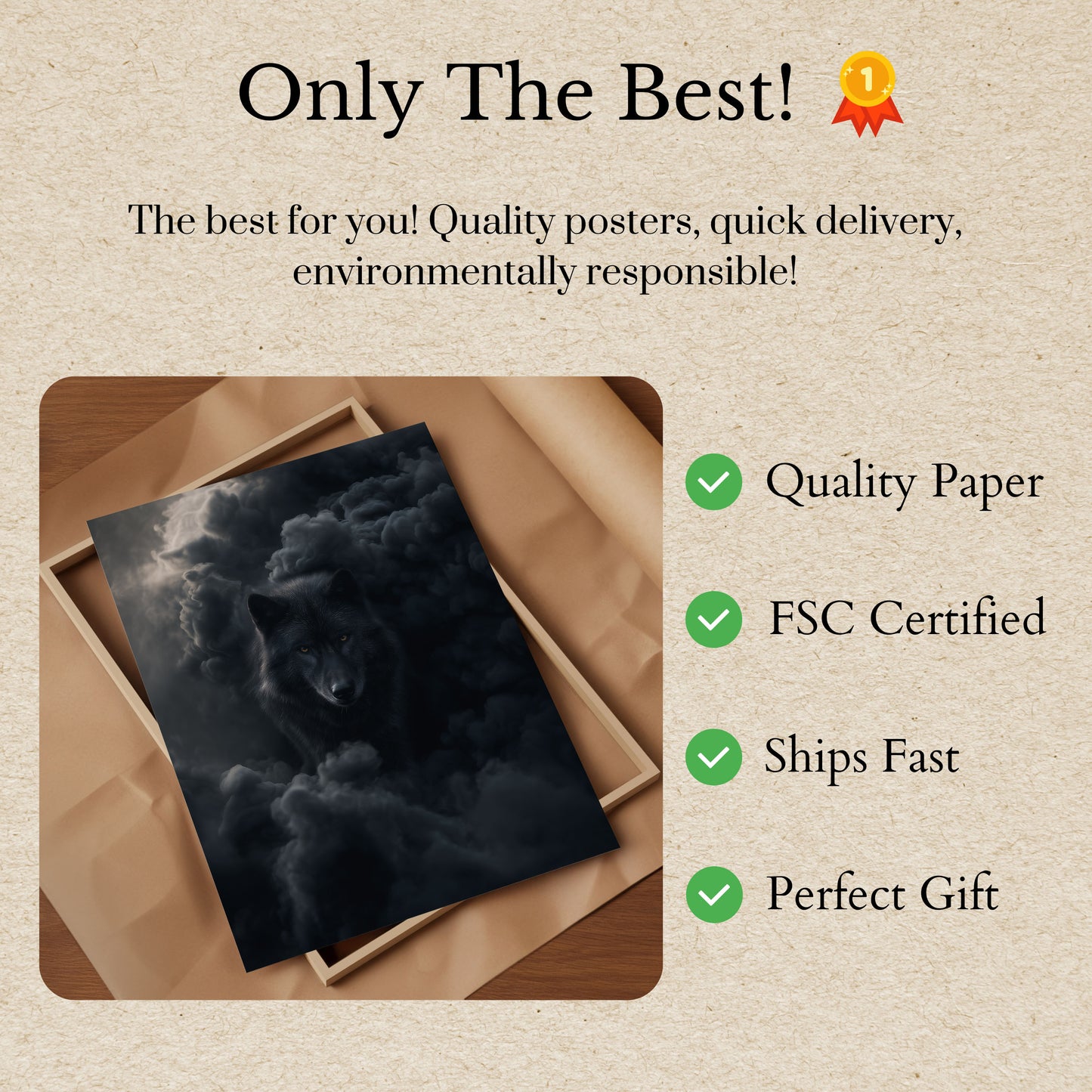 Dark Wolf in Stormy Clouds Poster