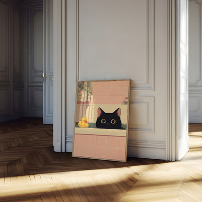 Schwarze Katze im Bad Poster