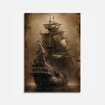 Póster vintage de un barco pirata fantasmal