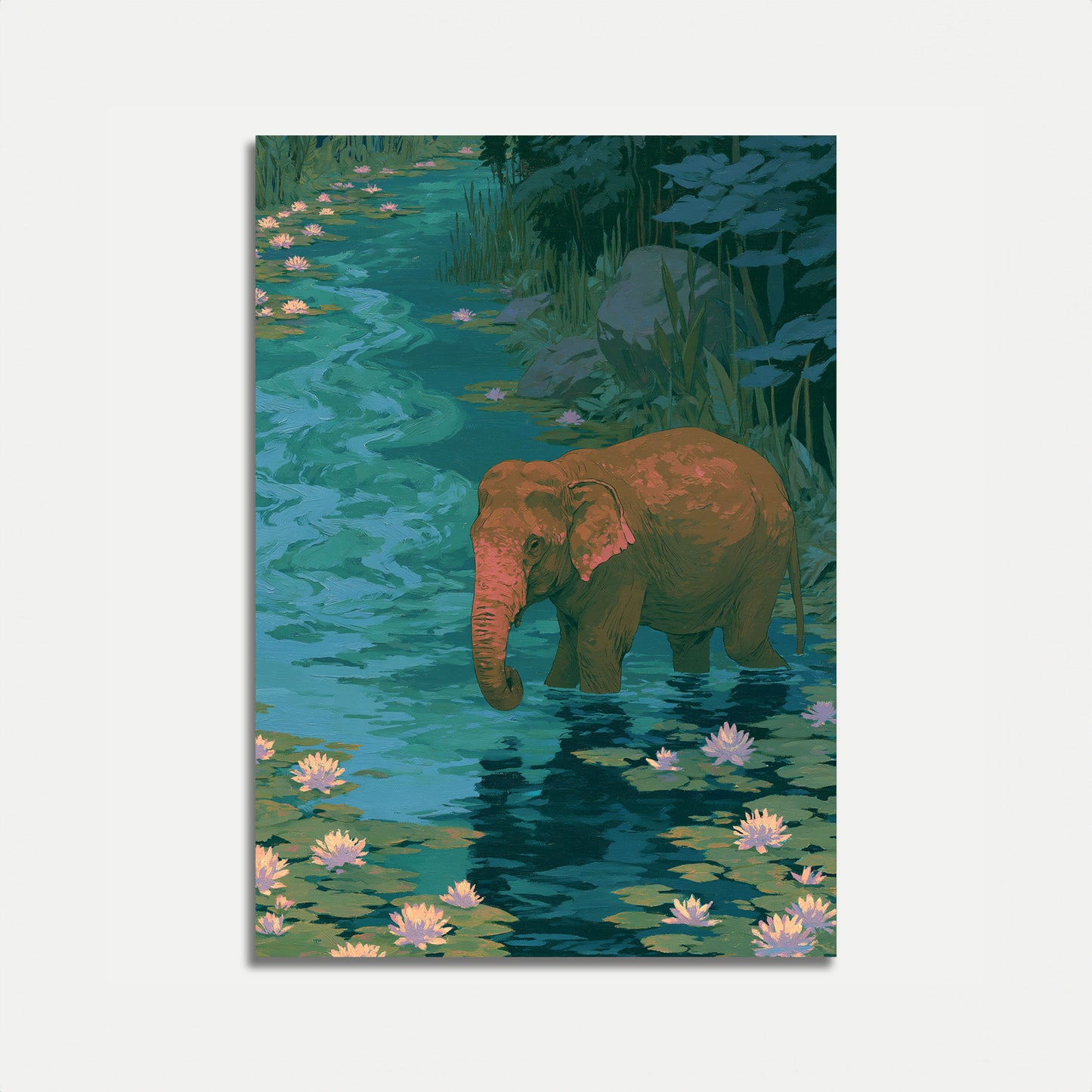 Plakat: Elefant i lotusdam