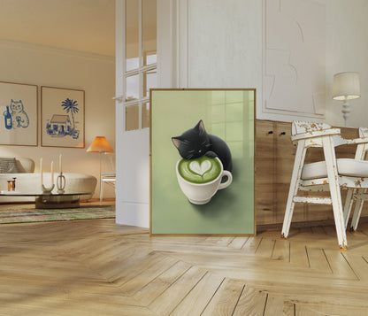 Póster de gato matcha soñoliento