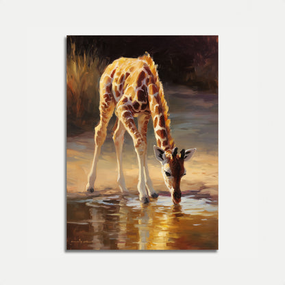 Pôster de Girafa Bebendo no Poço de Água