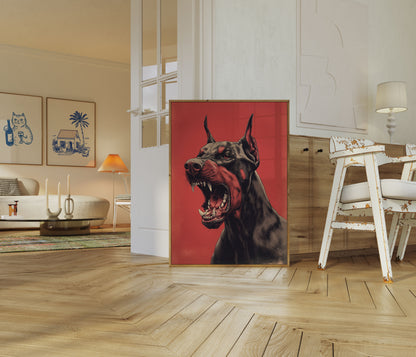 Affiche d'alerte rouge Doberman féroce