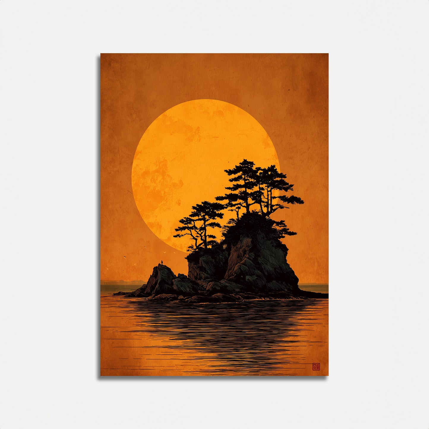 Bonsai Tree Sunset Island Poster