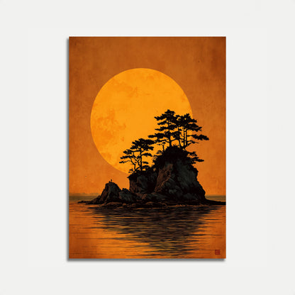 Bonsai Tree Sunset Island Poster