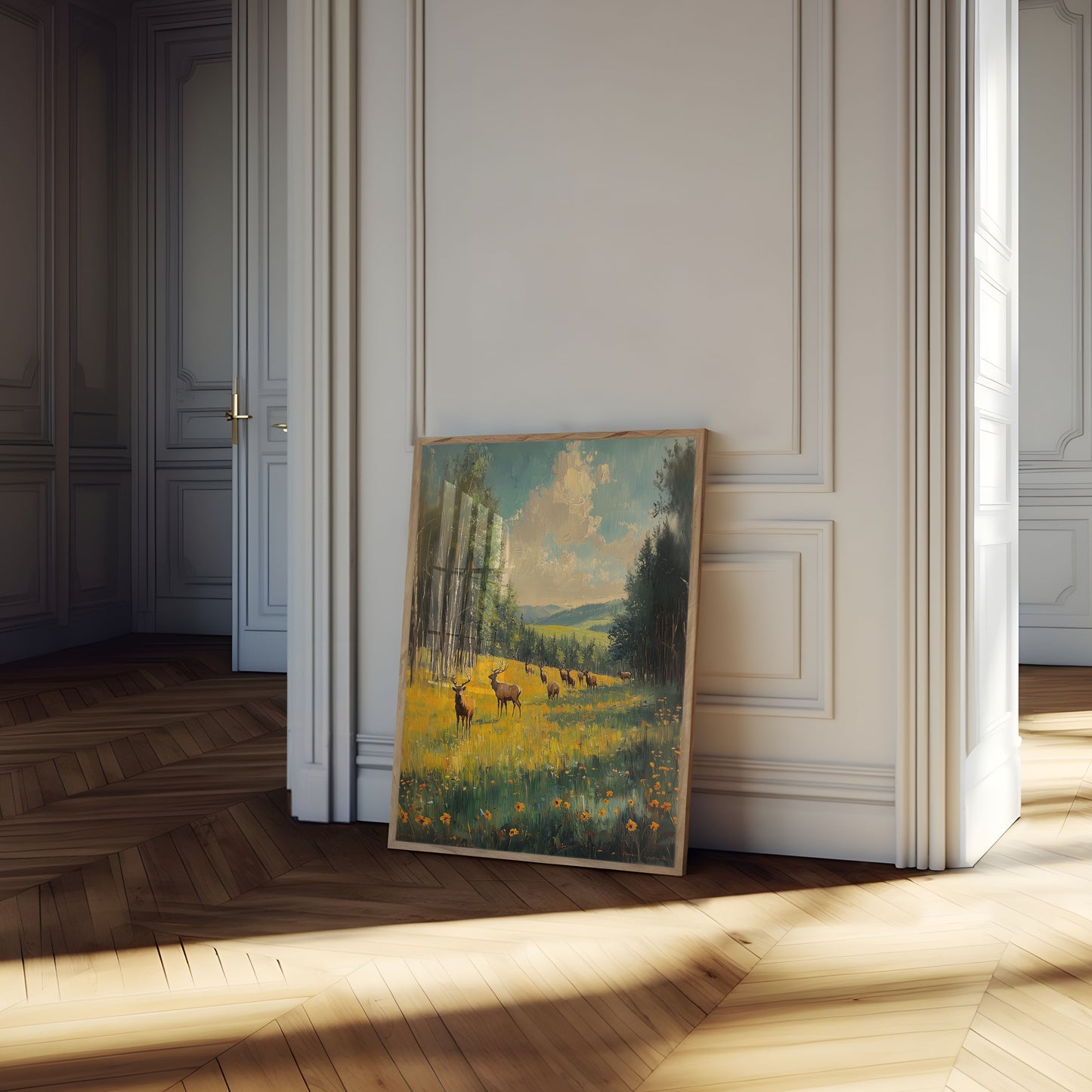 Póster de pradera de alces de montaña