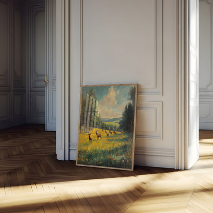 Póster de pradera de alces de montaña