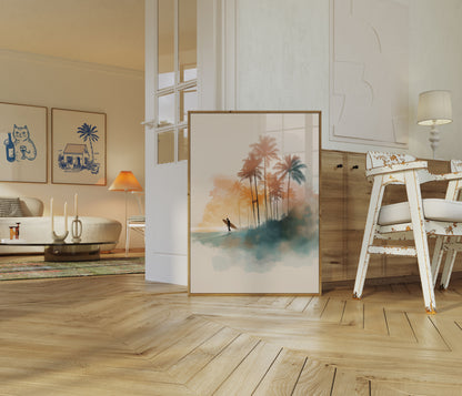 Surfer with Palm Trees Poster