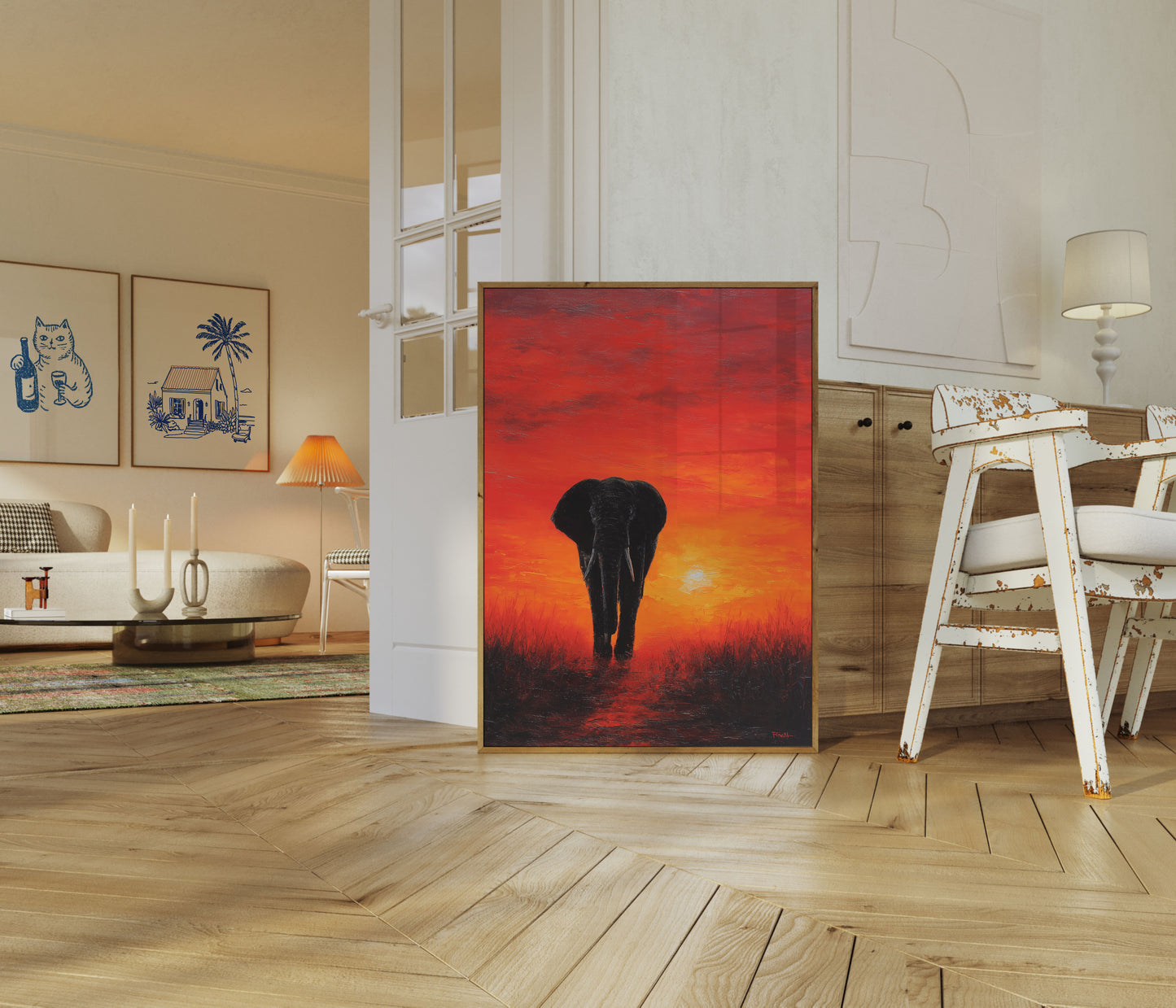 Affiche Éléphant au Coucher de Soleil Africain