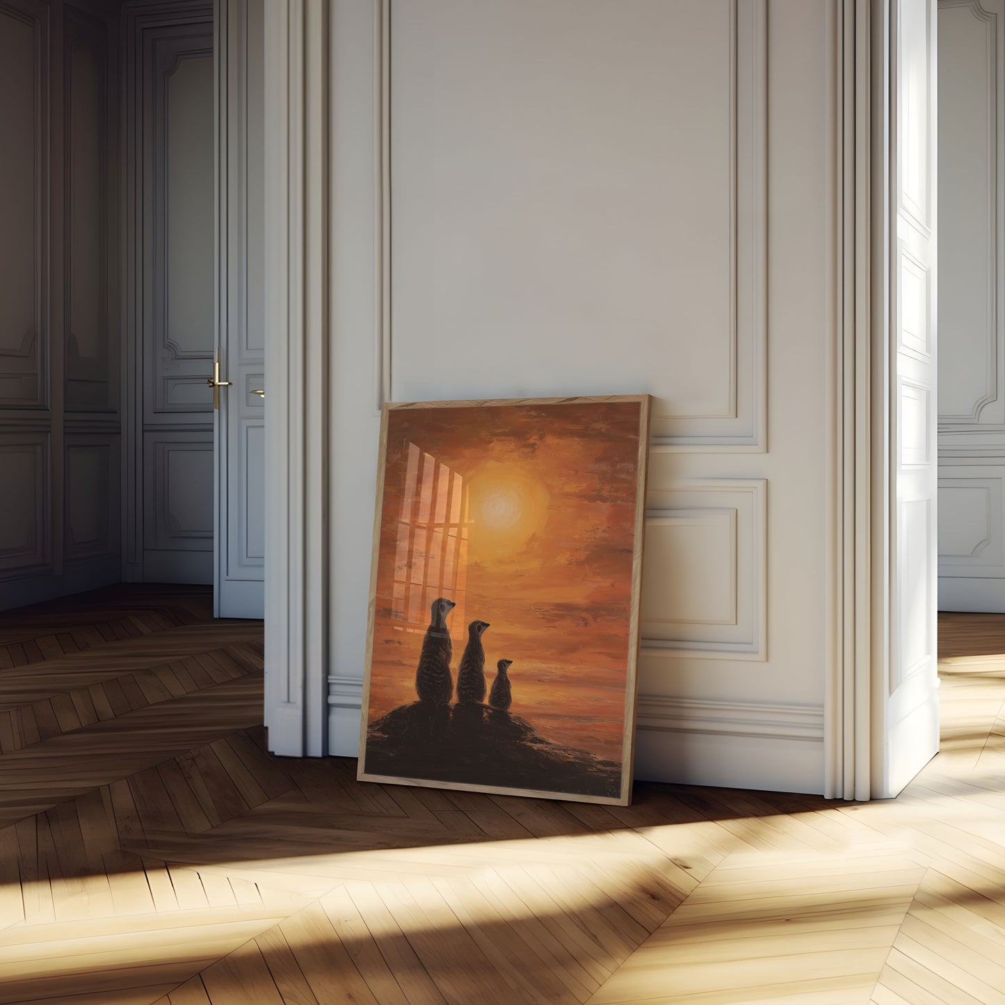 Affiche Suricates Coucher de Soleil du Désert